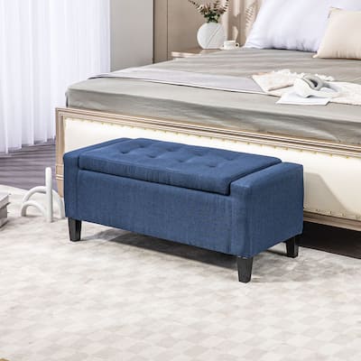 HOMCOM Ottoman Bench Tufted Storage Chest with Flipping Top, 36.25"W x 15.75"D x 15.75"H