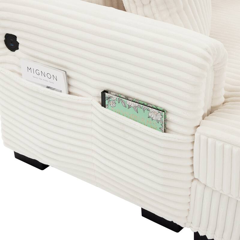 2-Seater L-Shaped Chaise Sofa with Reversible Cushion , USB-C Charging Port, Storage Pocket, Convertible Left/Right Design