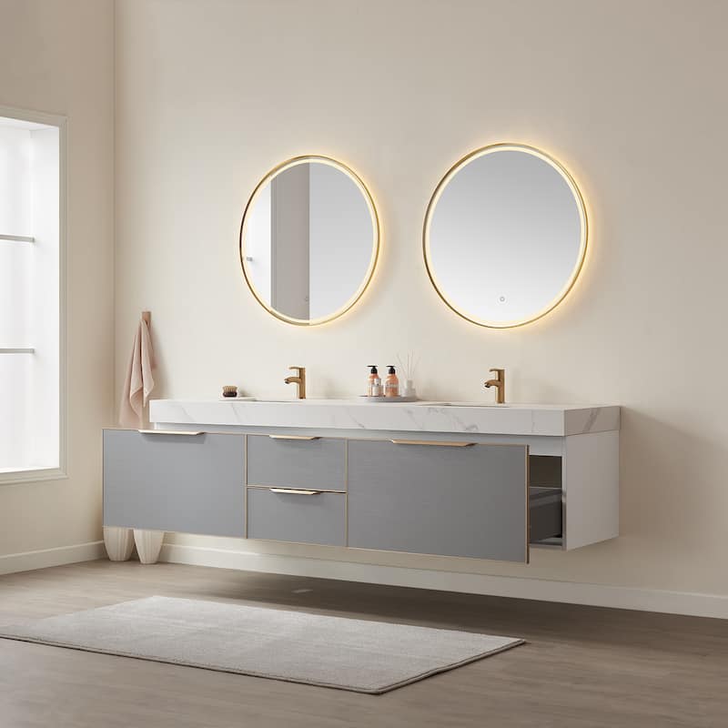 Miseno MV701484 Alicante 84" Wall Mounted Double Basin Vanity Set with