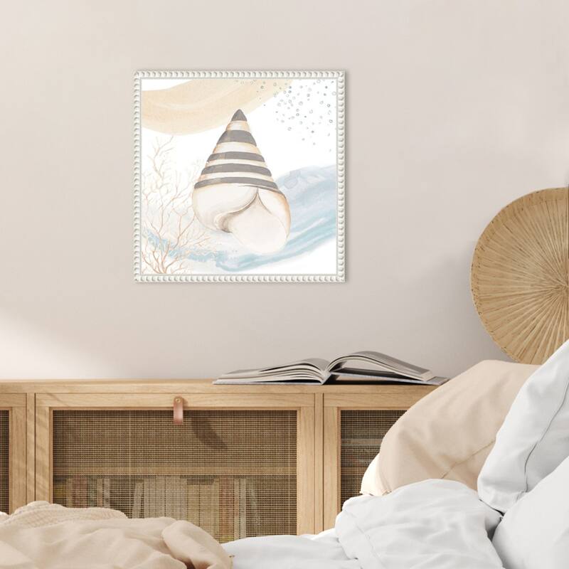 Ocean Oasis Wave Tropical Shell II by Patricia Pinto Framed Canvas Wall Art Print - Sylvie Beaded White