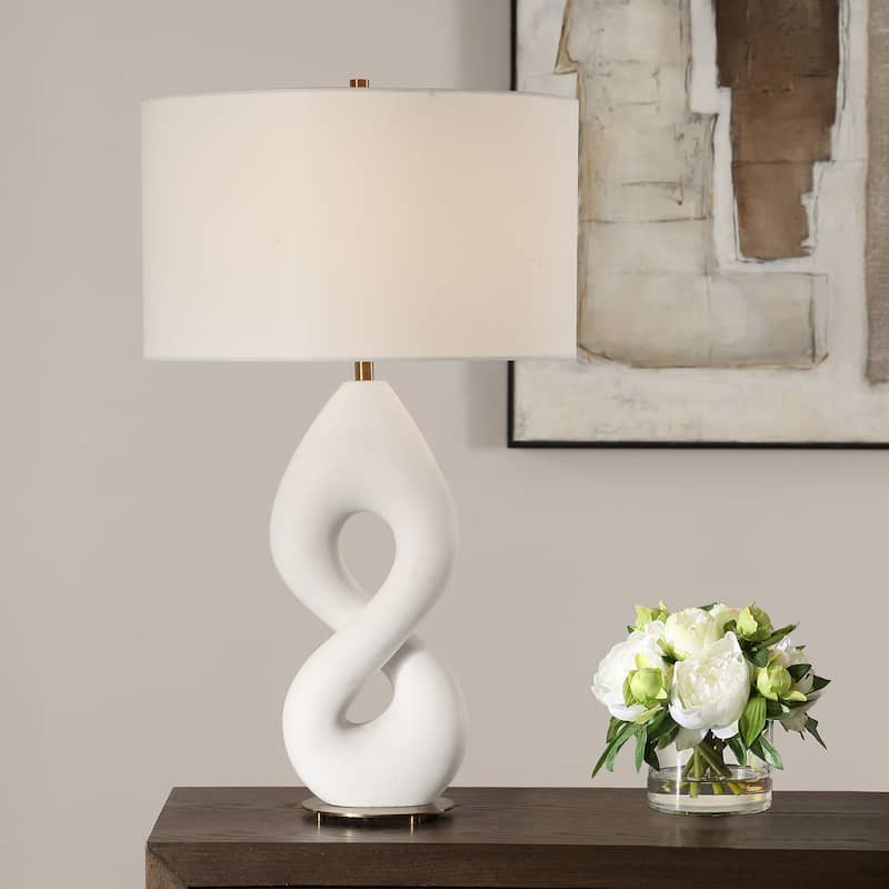 Infinity Stone Table Lamp with Drum Shade - 29" - Antique Brass Finish