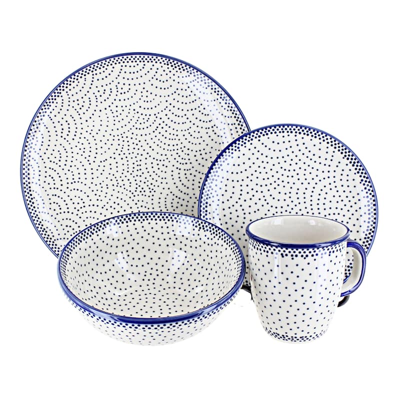 Blue Rose Polish Pottery Manufaktura Dinnerware (4PC) - Small Dots