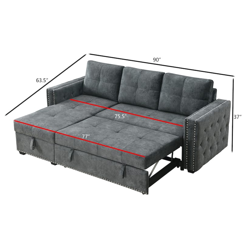 Modern Reversible L-shaped Sleeper Sectional Sofa Bed with Storage Chaise