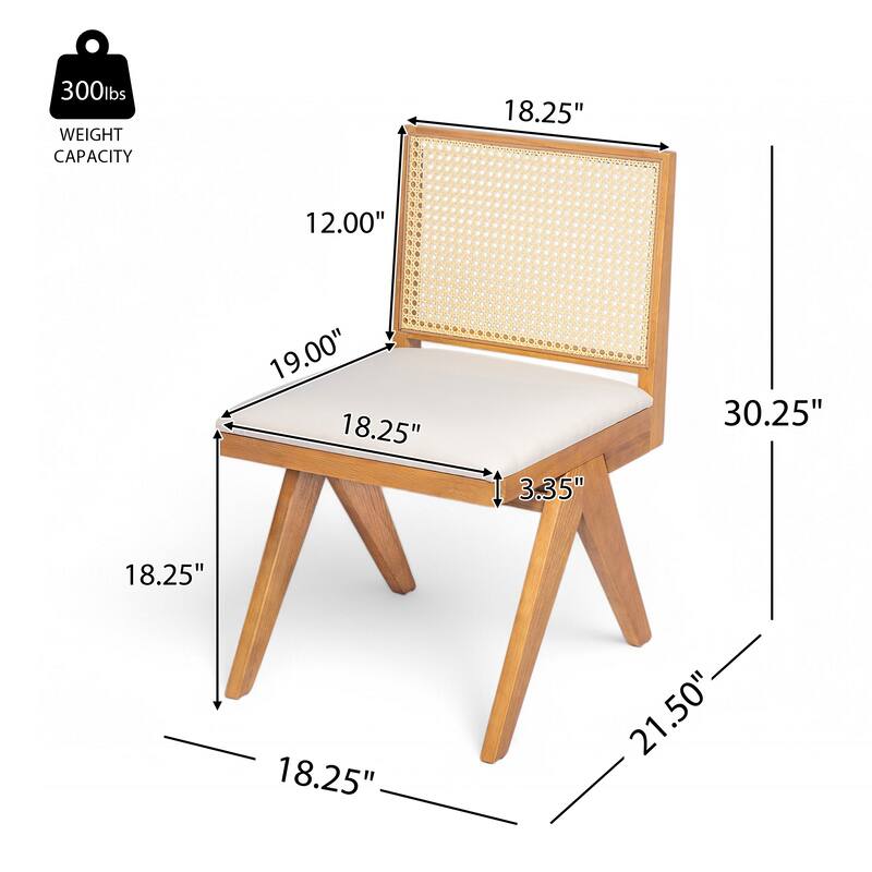 Dining Chairs Set of 2, Ergonomic Upholstered Kitchen Side Chairs, Accent Chairs with Rattan Backrest & Solid Wood Legs