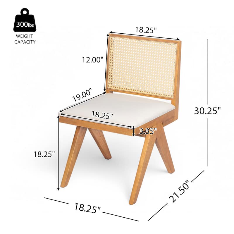 Roomfitters Upholstered Cane Back Dining Chair with Solid Wood Frame, Set of 2