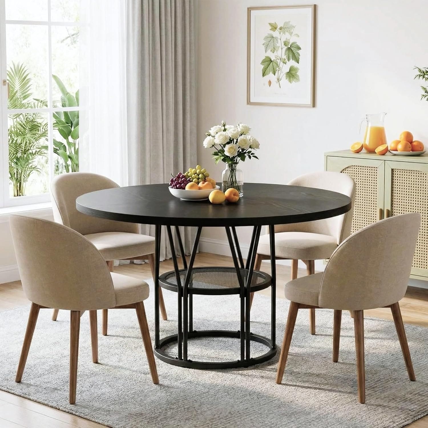 Round Dinning Table for 4-6, 47” Circle Kitchen Table with Storage Shelf & Sturdy Metal Frame, Modern Dinner Table
