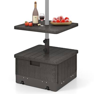 Gymax Patio 175lbs Fillable Umbrella Base w/ Table Tray Wheeled 3-in-1
