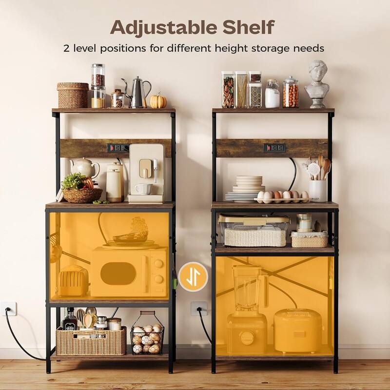 Kitchen Bakers Rack with Power Outlet, Coffee Bar Table 4 Tiers - 16.5"D x 23.6"W x 50.6"H