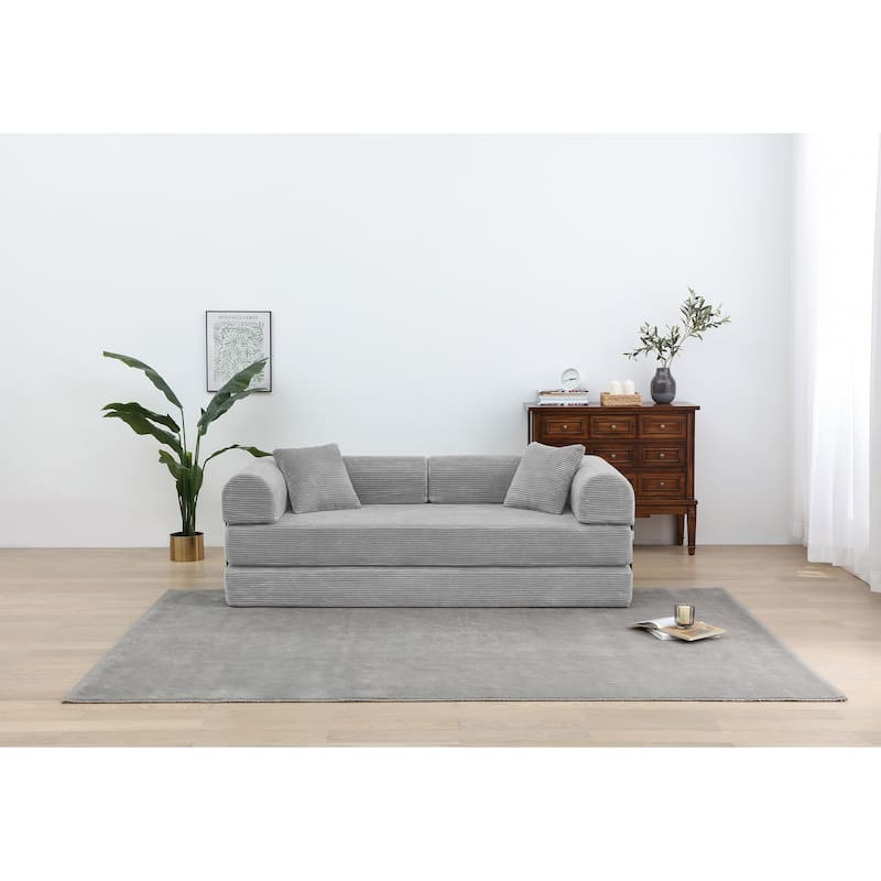 Convertible Sleeper Sofa, Floor Sofa with Cylindrical Pillow, Folding Mattress Couch Sofa Bed with Fixed-Shape Frame