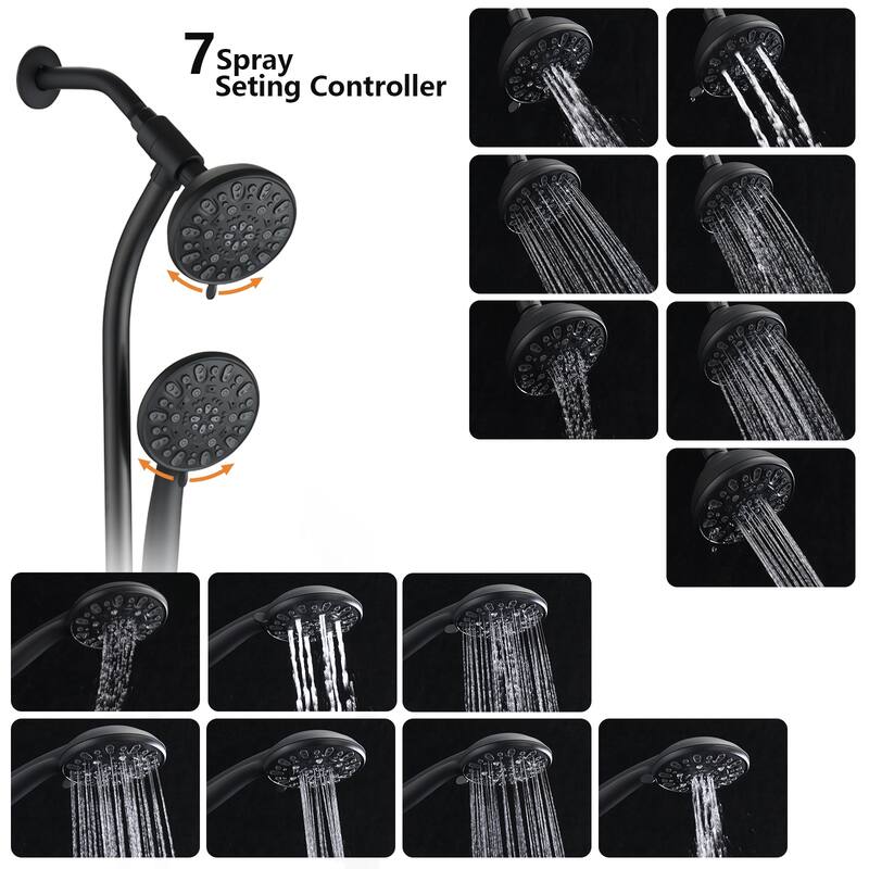 PROOX Drill-Free 5" Rain Shower Handheld Showerhead Combo Stainless Steel Slide Bar(Valve Included) - 5