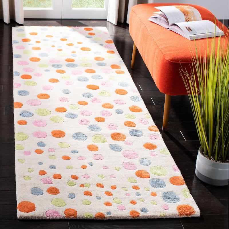 SAFAVIEH Handmade Soho Kati Polka Dots N.Z. Wool Rug - 2'6" x 8' Runner - Ivory/Multi