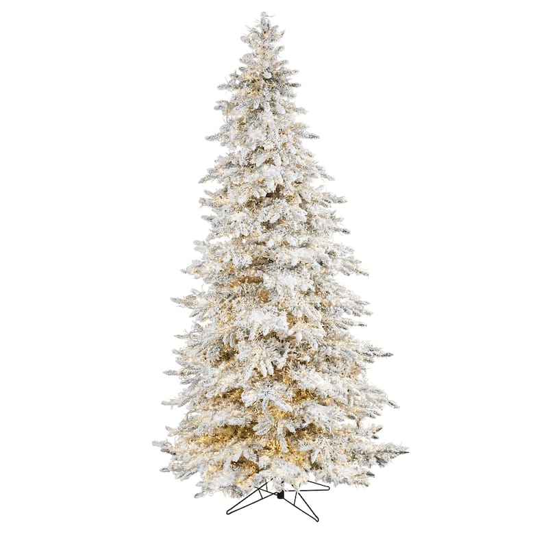 9ft. Flocked Grand Fir Artificial Christmas Tree with 8208 Warm Cluster Lights & 1818 Branches - Dazzling Winter X-Mas Showpiece