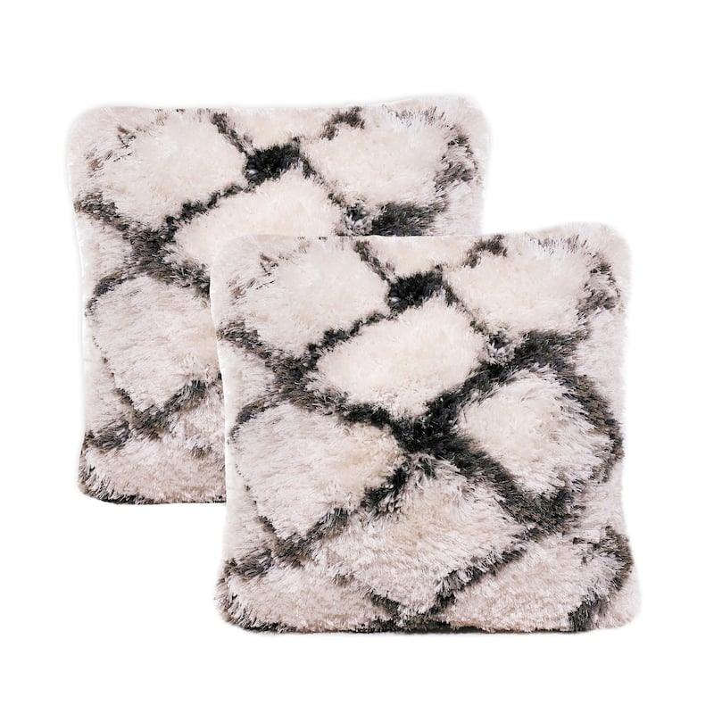 Sevita Soft Shag White/Black Diamond Polyester Throw Pillow, Set of 2