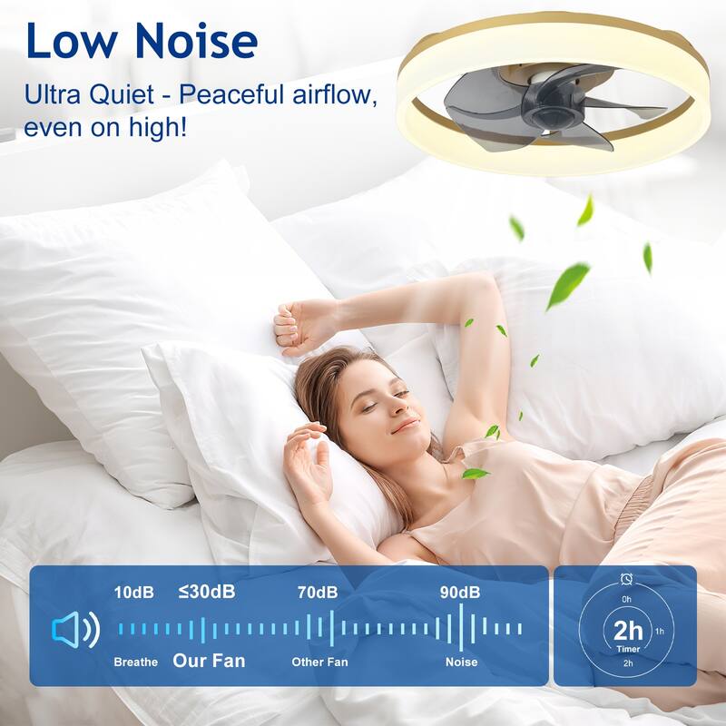 Ceiling Fan with Light: Low Profile, App Remote Control, 6-Speed, 3 CCT, Quiet DC Motor, Dimmable LED, 20" /16"