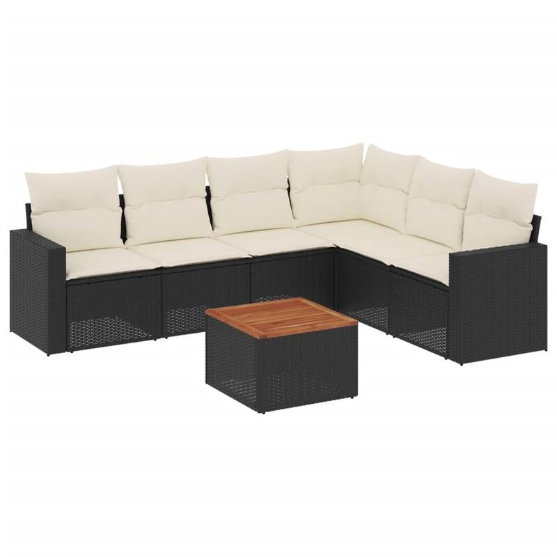vidaXL Patio Sofa Set with Cushions Outdoor Furniture 7 Piece Poly Rattan - 21.7 x 21.7 x 14.6