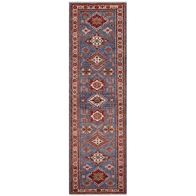 Tribal Super Kazak Seraphina Light Blue/Beige Hand Knotted Wool Runner - 2'8'' x 10'6''