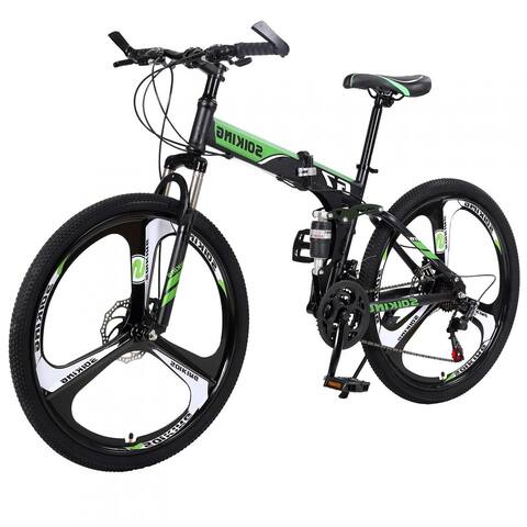 27.5 inch 21 Speed Folding Mountain Bike High Carbon Steel Full Suspension MTB Bicycle for Adult Double Disc Brake - L68.8xH39.3