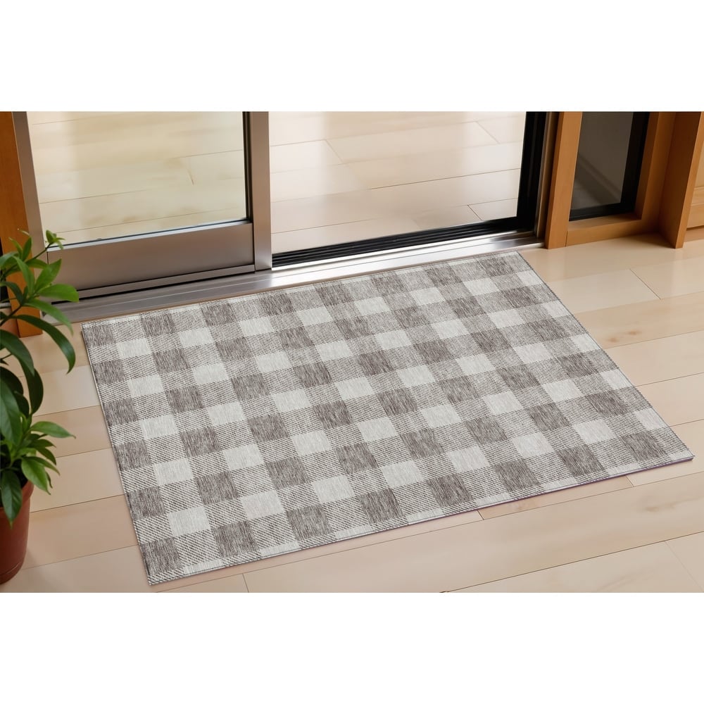 HomeRoots Plaid Transitional Rectangle Outdoor Rug