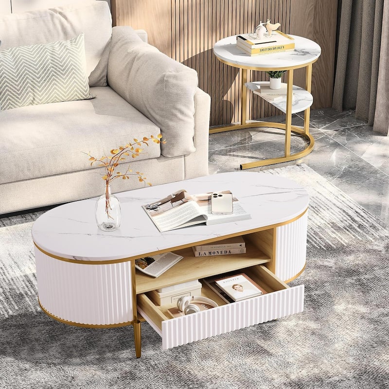 Modern Luxury Fluted Coffee Table, 47.24" Oval Coffee Table