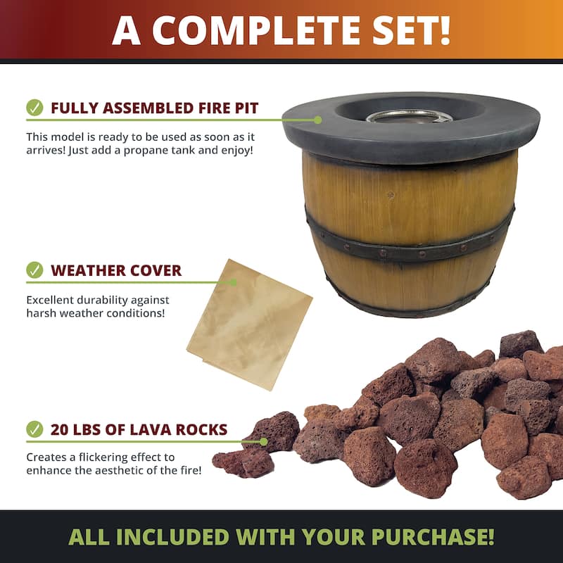 Miller 32-Inch Outdoor Propane Barrel Fire Pit for Patio, 40,000 BTU CSA Certified Firepit, Concrete Frame, Brown - N/A