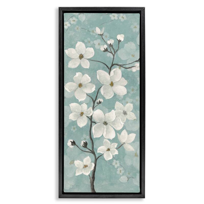 Stupell Apple Blossom on Green Framed Floater Canvas Wall Art Design By Janet Tava - 15 x 31 - Black