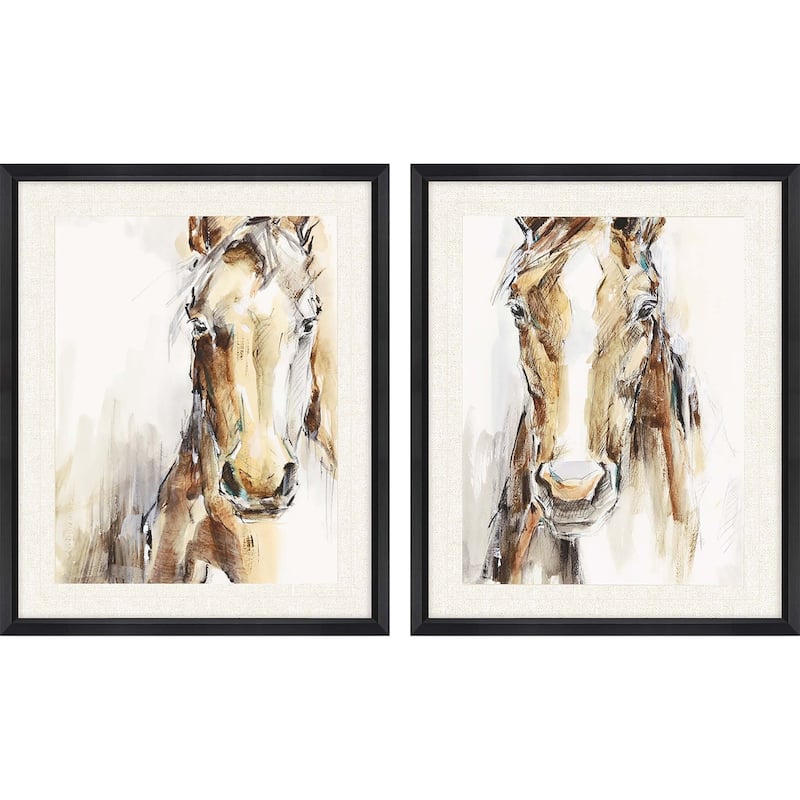 Gift Horse S/2 Framed Art Giclee Under Glass - Brown - 31 X 25 X 1