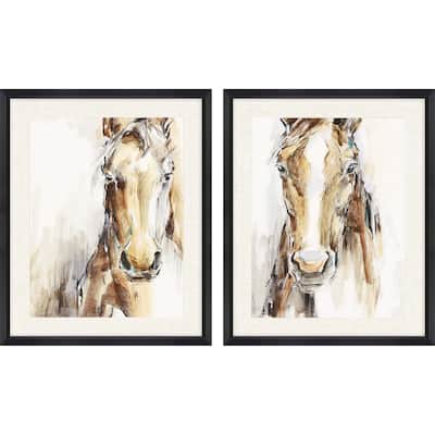 Gift Horse S/2 Framed Art Giclee Under Glass - Brown