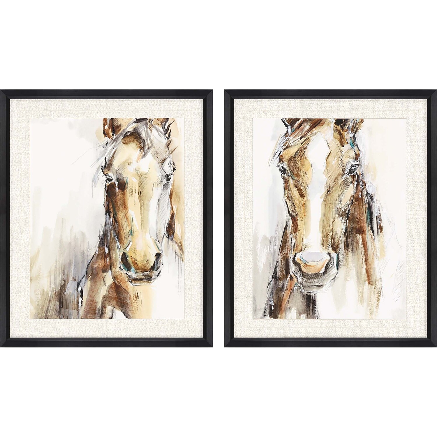 Gift Horse S/2 Framed Art Giclee Under Glass - Brown