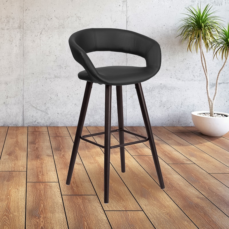 29'' High Contemporary Vinyl Rounded Back Barstool with Wood Frame - 22"W x 19"D x 39"H - Black