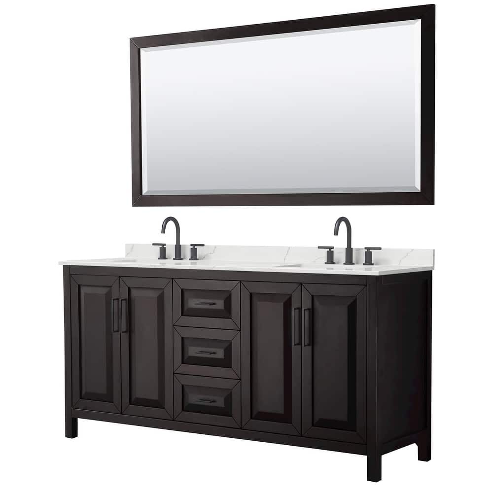 Daria 72-inch Double Vanity, 3 Hole Quartz Top, 70-inch Mirror