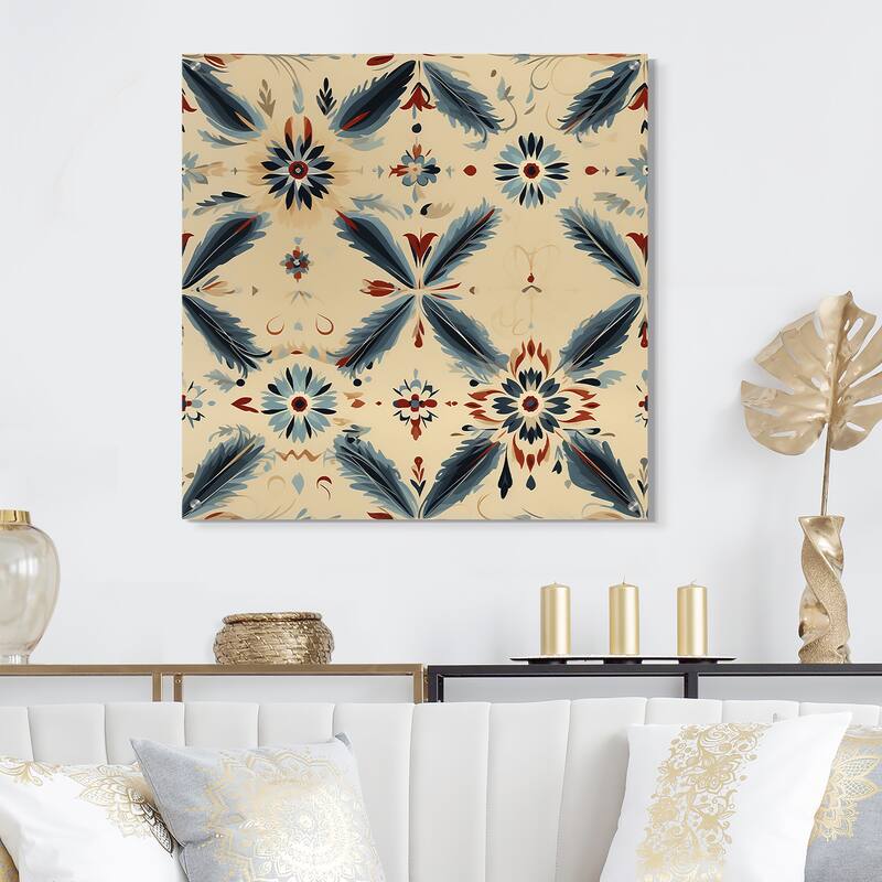 Designart "Nomadic Harmony Boho Pattern" Floral Gloss Wall Decor Beige - Modern Acrylic Wall Art For Living Room