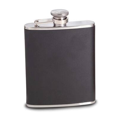 Curata 6 Ounce Stainless Steel Black Genuine Leather Flask