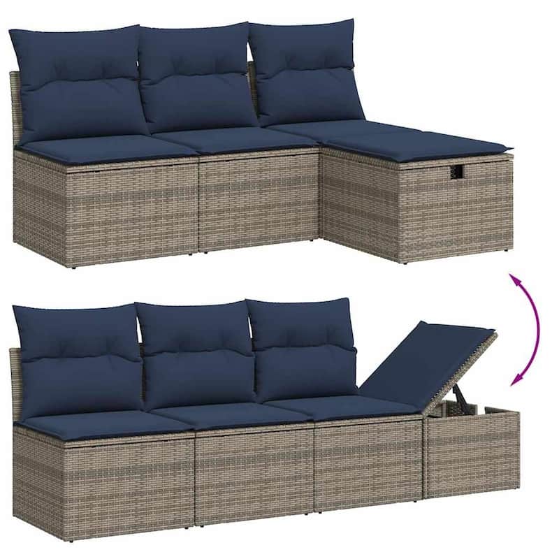vidaXL Patio Sofa Set with Cushions Outdoor Furniture 8 Piece Poly Rattan - 24.4" x 24.4" x 27.2"