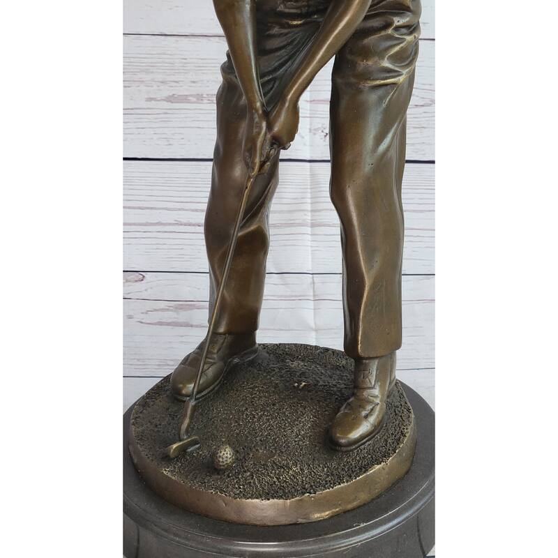 Male Golfer Dad Bronze Metal Sculpture Statue Trophy Signed Original Handmade Art 17 Inches X 9 Inches