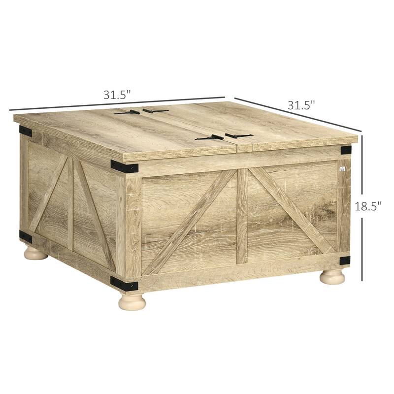 Farmhouse Coffee Table with Storage, Square Coffee Table for Living Room, Wooden Table
