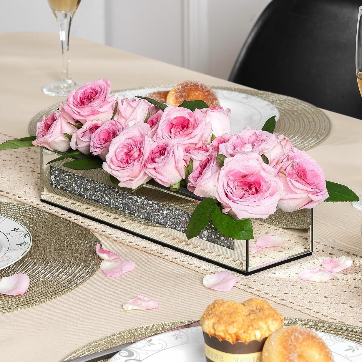 Vase Crushed Diamond Mirrored Rectangular Table Vase