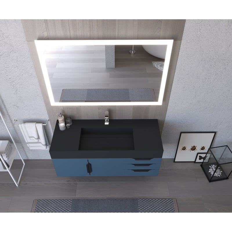 Amazon 48" Wall Mounted Bathroom Vanity Set w/ Black Top