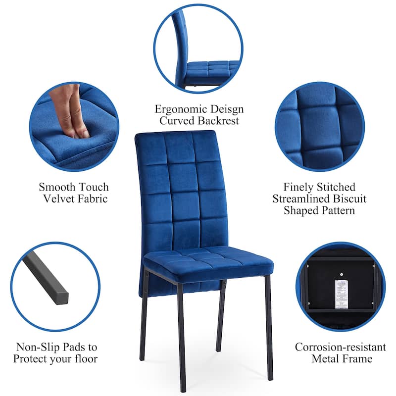 Velvet High Back Nordic Dining Chair Modern Fabric Chair with Black Legs, Set Of 4