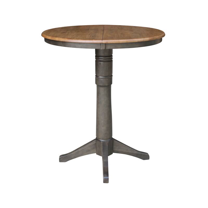 36" Round Top Pedestal Table with 12" leaf - 42.1"H - Bar Height in Hickory and Washed Coal - Hickory/Washed Coal
