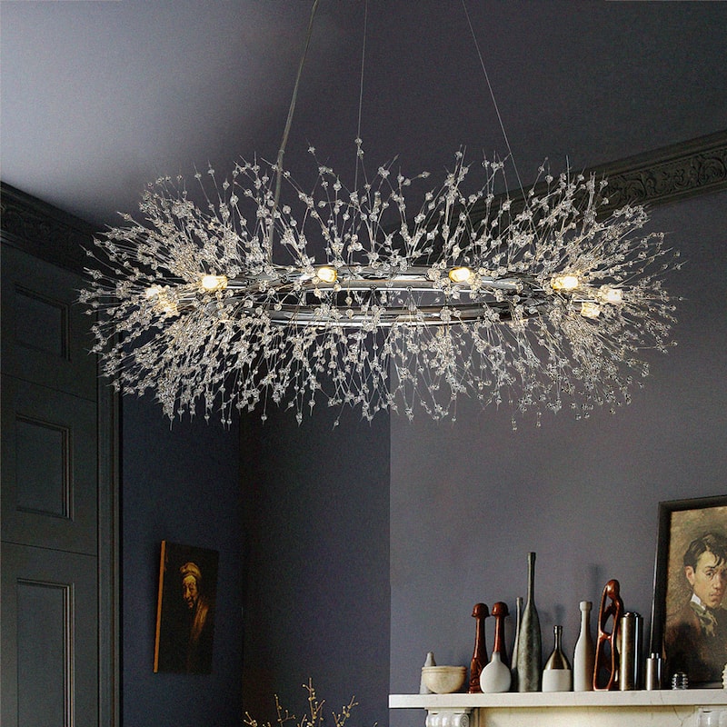 Modern Firework Crystal Chandelier for Dining Room and Living Room - W 39.4" - Chrome