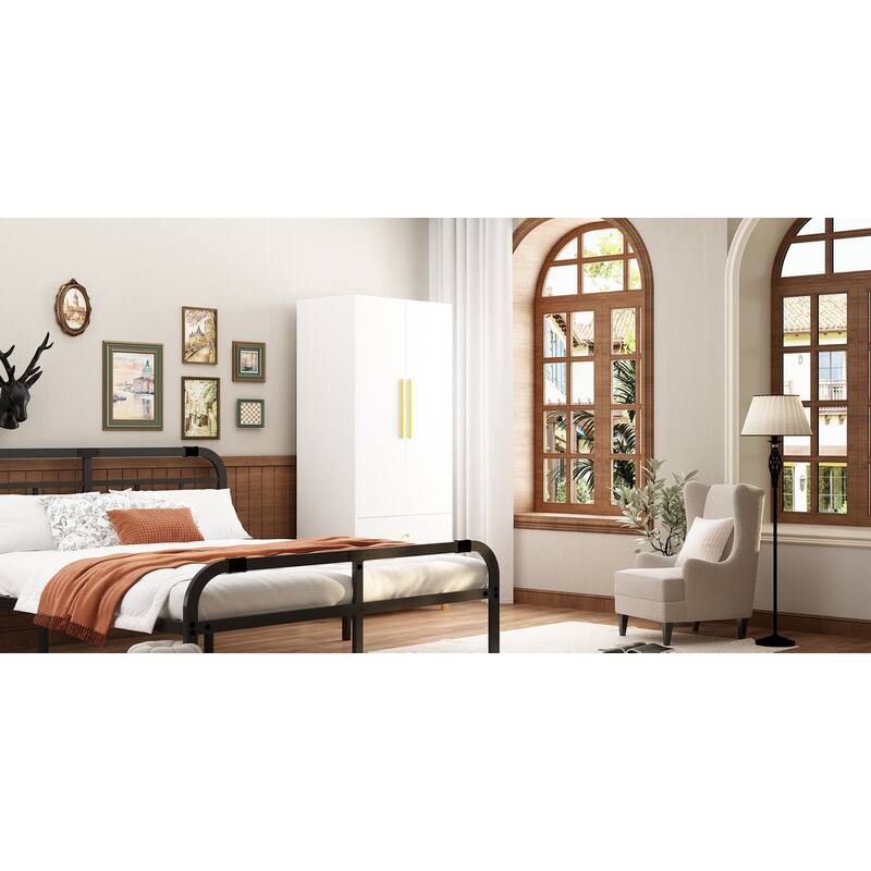 Wardrobe Closet Armoire with 2 Doors Wooden Clothes Storage Cabinet