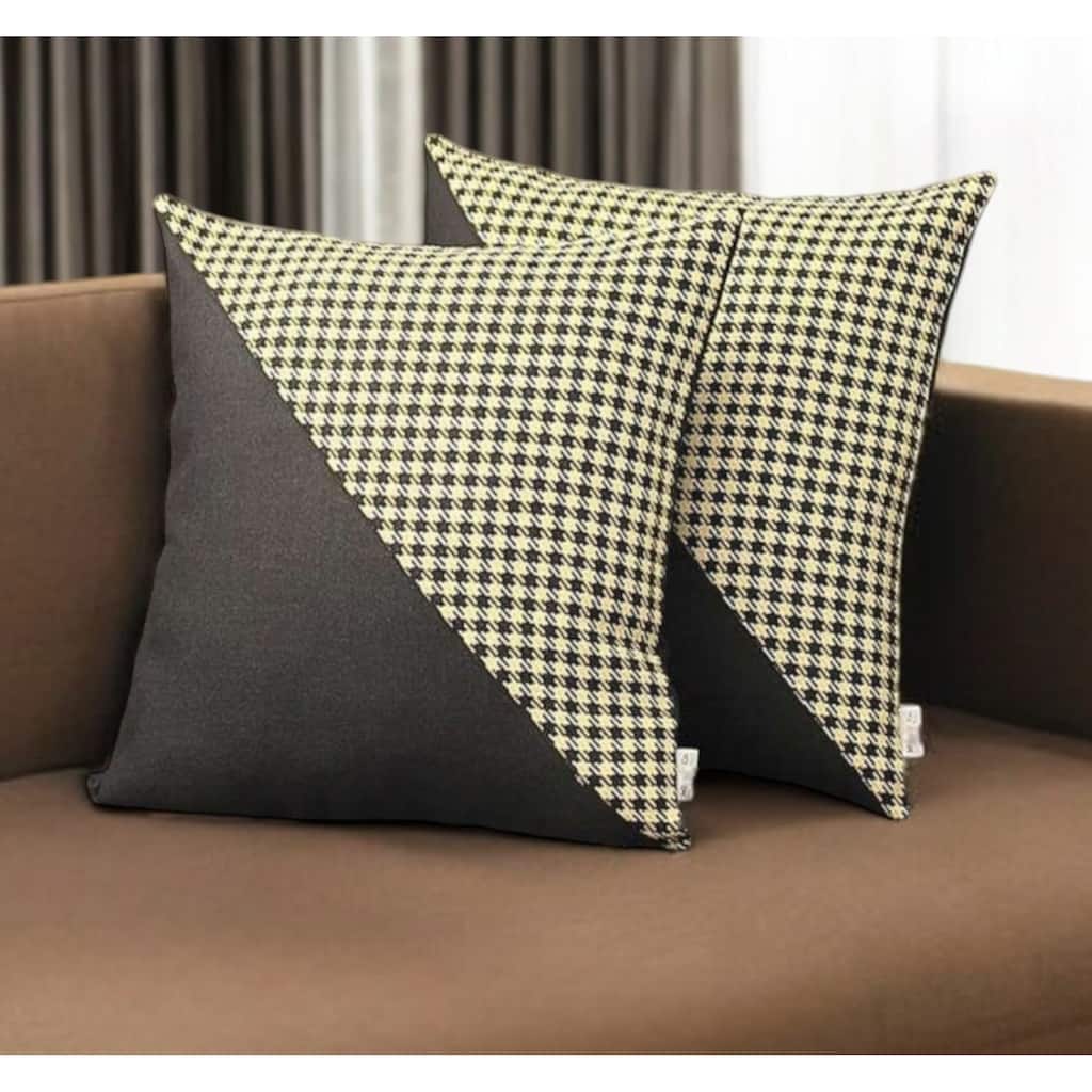 HomeRoots Set Of Two 18" X 18" Black And Yellow Polyester Houndstooth Zippered Pillow