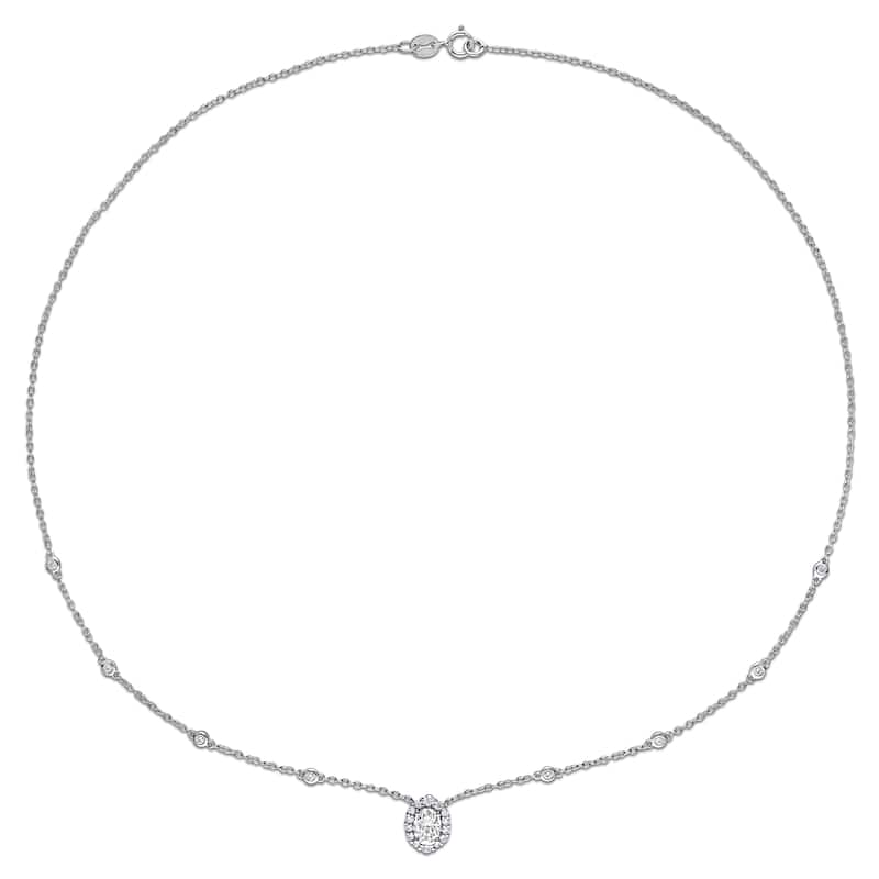 Miadora 1 1/2ct DEW Oval-cut Moissanite Halo Station Necklace in Sterling Silver