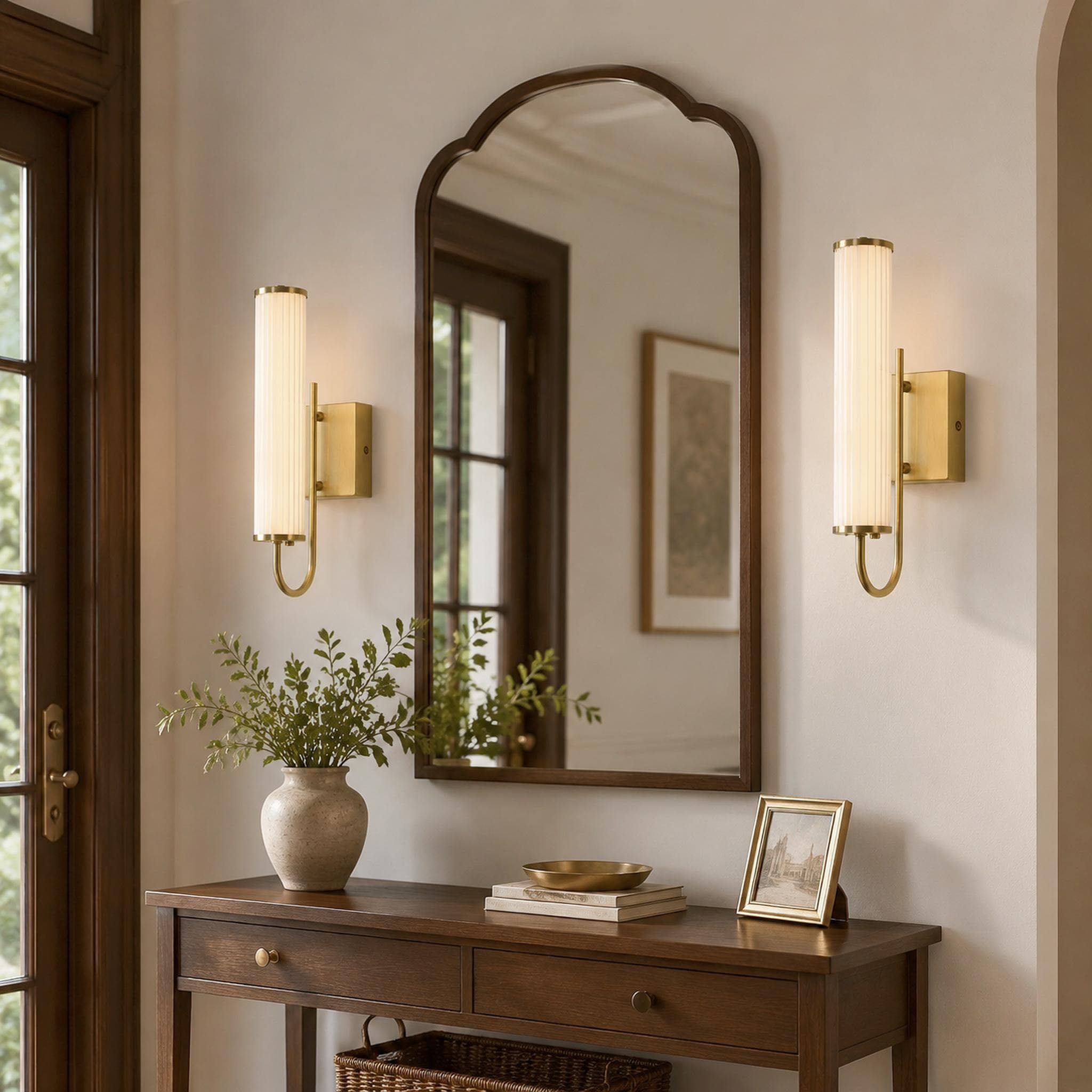 Modern Glam 1-Light LED Brass Cylinder Metal Bathroom Wall Sconce Mirror Accent Lighting - W 4.7" x H 14.2"