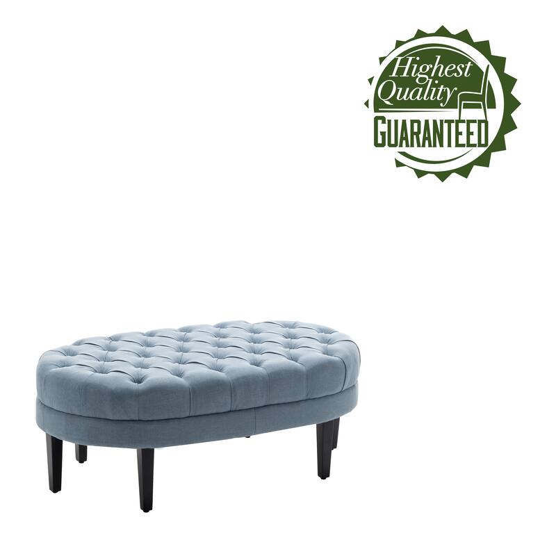 Porthos Home Itan Fabric Oval Cocktail Ottoman with Rubberwood Legs