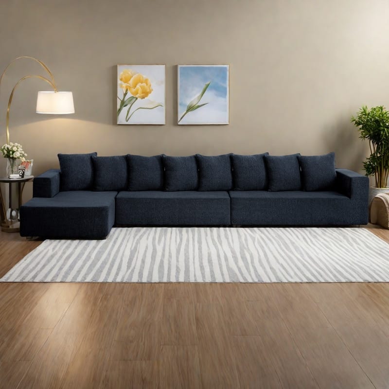 159.2" Chenille Modular Sectional Sofa with Plush Seating and Fixed Cushions - Blue