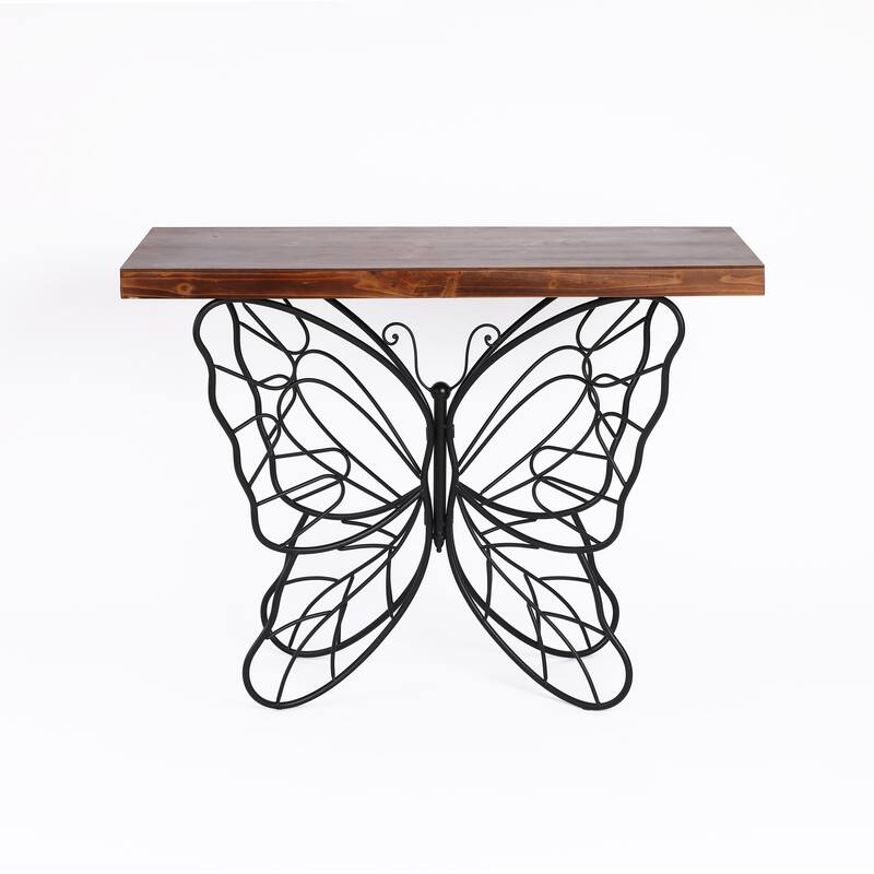 Butterfly Black and Brown Metal and Wood Accent Table - 31.25" H x 40.75" W x 16" D