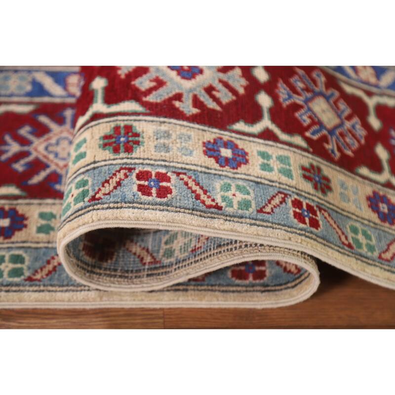 Hand Knotted Oriental 100% Wool Carpet Traditional Geometric Beige & Ivories Kazak Area Rug - 10' 1'' X 6' 7''