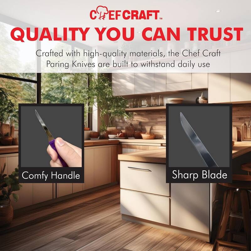 Chef Craft 4pc Stainless Steel Blade Colorful Paring Knives Set