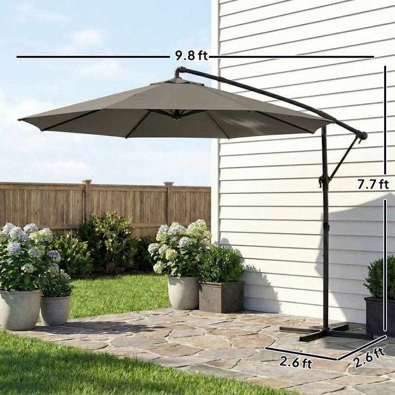 Outsunny 10 ft Offset Patio Umbrella with Cover, Round Hanging Cantilever Umbrella with 6-Position 360° Rotation, Sky Blue